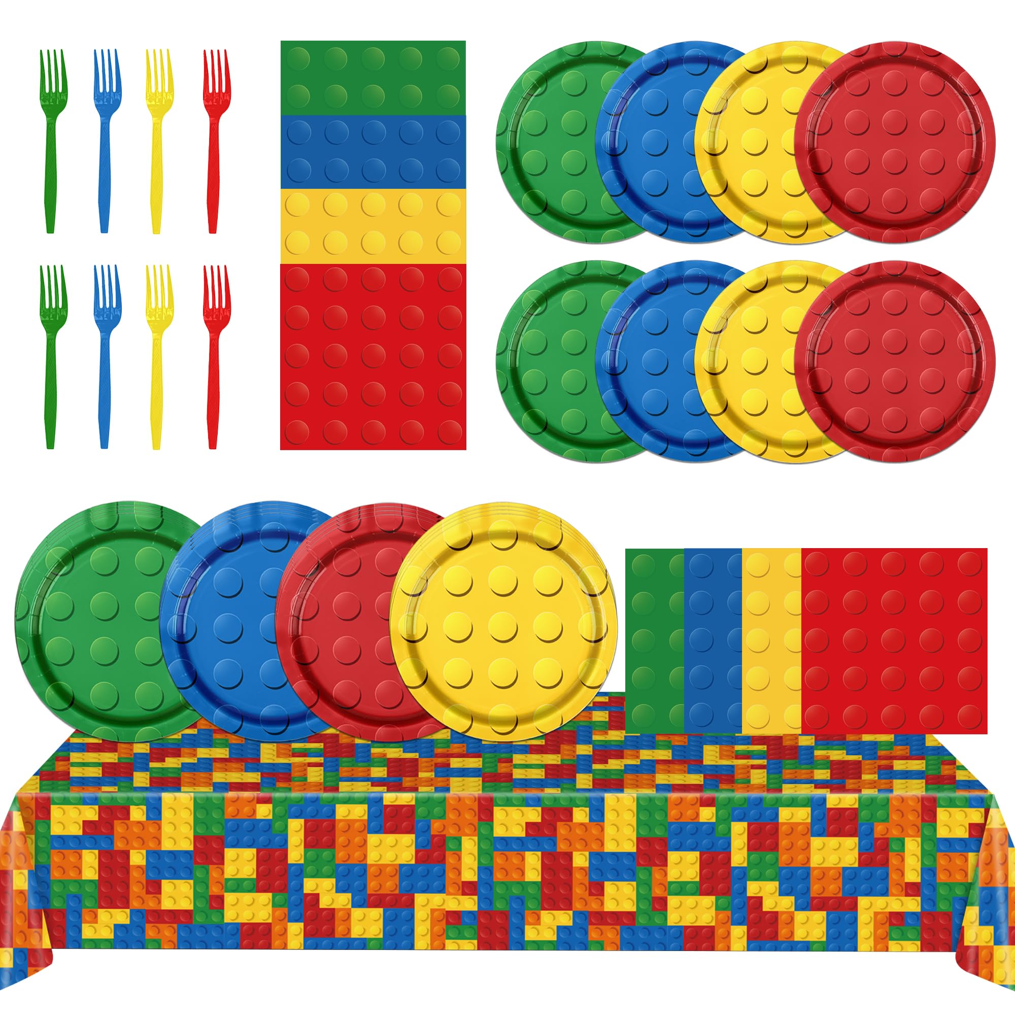 Photo 1 of ***(ONLY TABLE CLOTH)***Building Block Party Supplies,61pcs Block Party Decorations Tableware Include Building Block Plates and Napkins,Tablecloth,Forks for Building Block Birthday Party Supplies,Serve 20