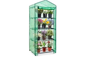 EAGLE PEAK 4-Tier Mini Greenhouse Portable Green House with Shelves & Weather-Resistant PE Cover, Small Greenhouse for Seedlings & Gardening Gifts, 27x19x64 in, Clear/Green