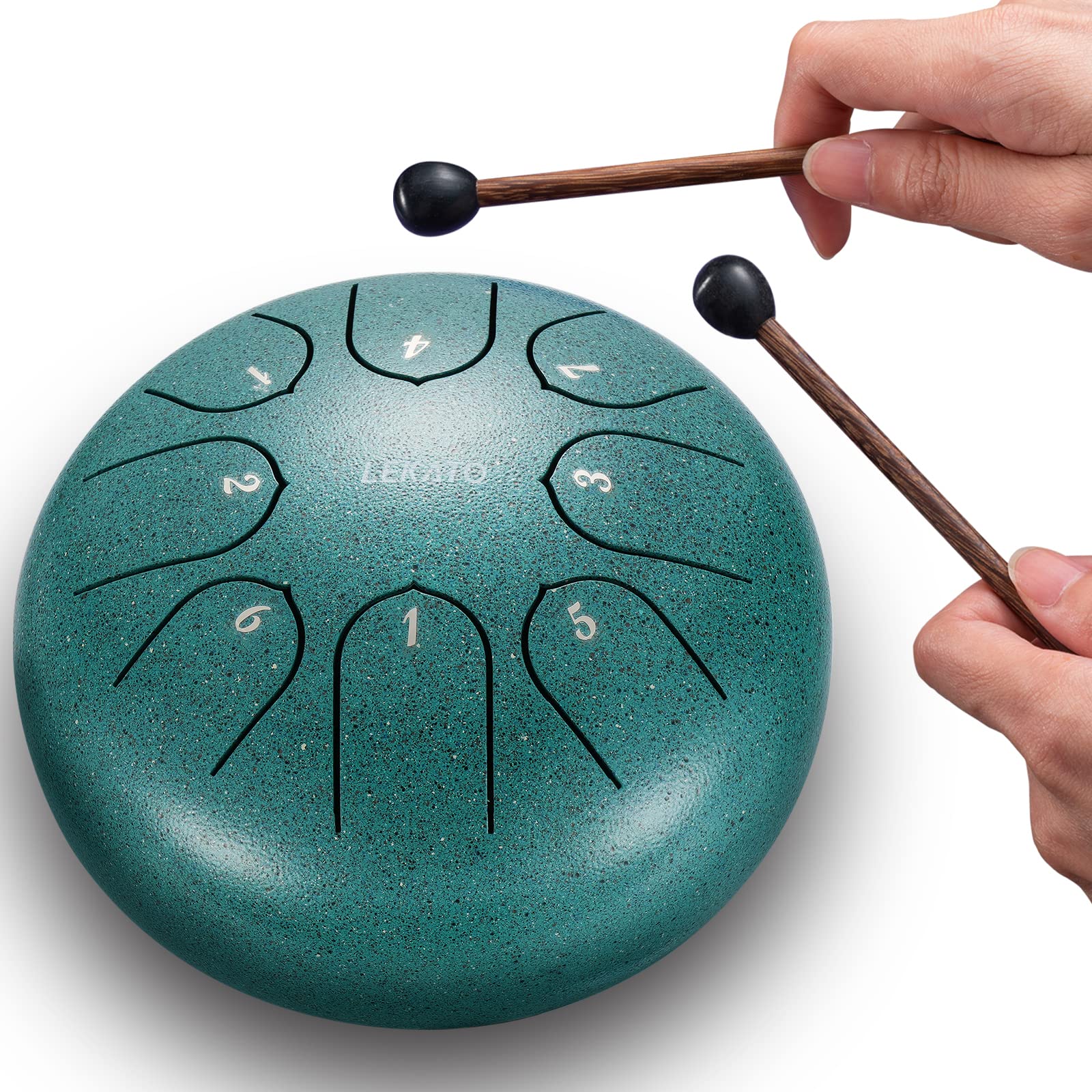 LEKATO Steel Tongue Drum 6 Inch 8 Tones, Beginner Tongue Drum C Key Percussion for Meditation Yoga Musical Education, Best Gift for Adult Beginner, Malachite