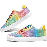 Jeekopeg Glitter Sparkly Fashion Sneakers Shoes Shiny Casual Shoes Bling Sequin Concert Low Cut Lace up Shoes