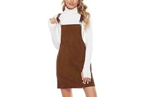 Hooever Women's Cute Corduroy Overall Bib Dress Pinafore Suspender Dress Skirt Jumper