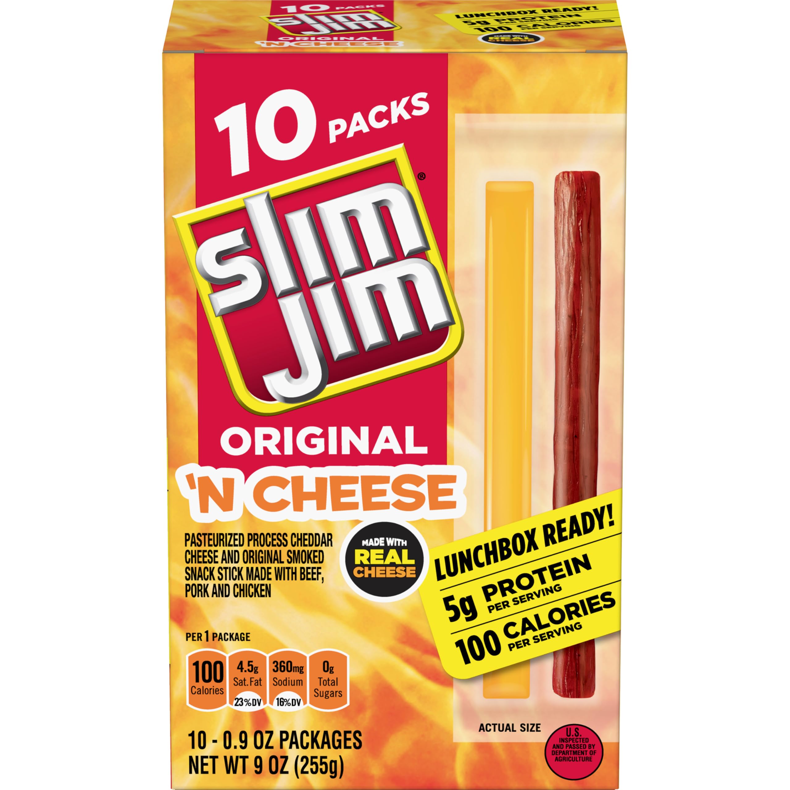 Slim Jim Beef 'N Cheese Smoked Meat Sticks, Original Flavor, 5g Protein ...