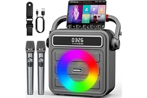 GESNADA Karaoke Machine Portable Bluetooth Speaker & Kids,w / 2 Wireless Microphones for Adults& Bass/Treble Adjustable PA System w/RGB LED Lights SYNC Melody, Ideal for Gatherings Courtyard Outdoor & Gift