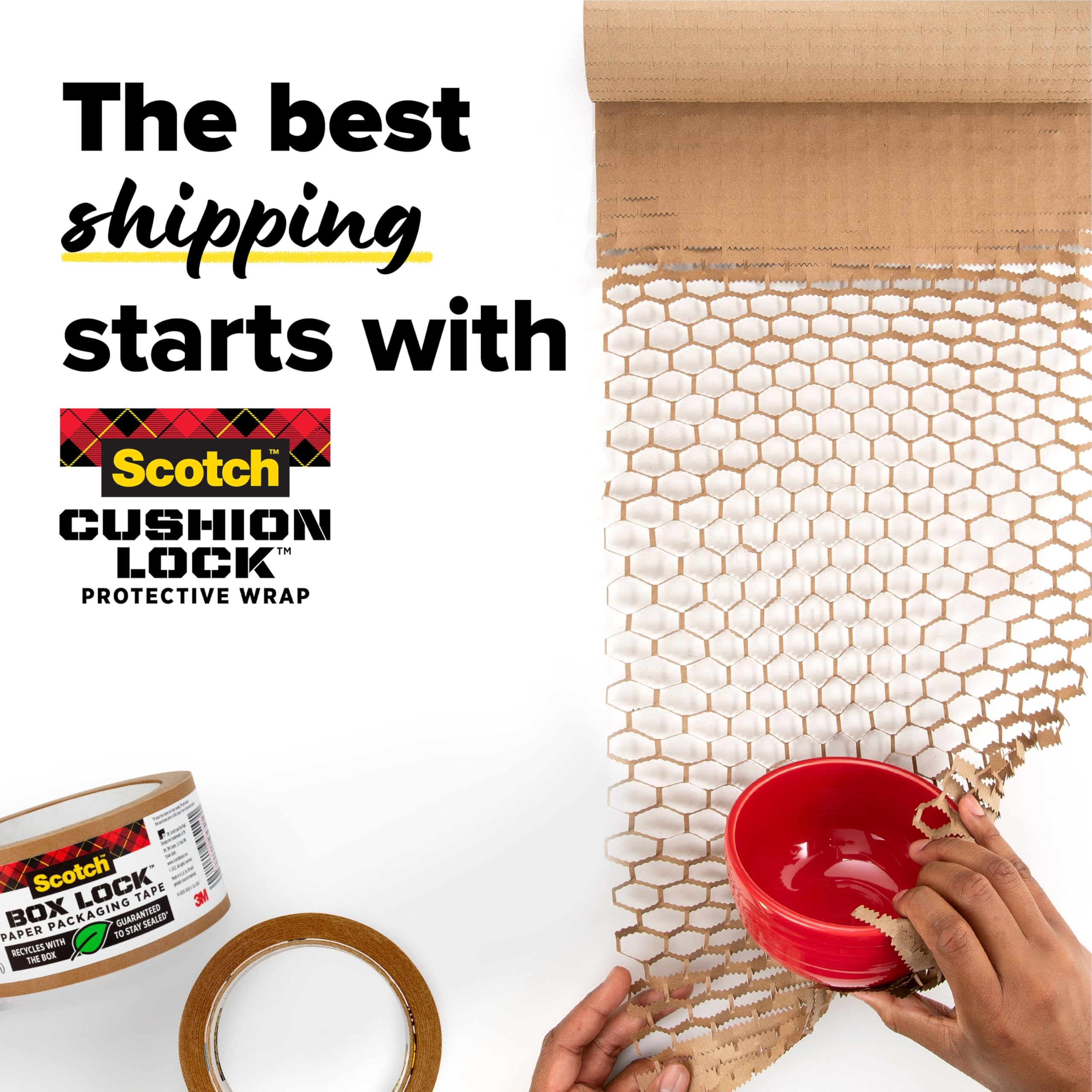 Scotch Cushion Lock Protective Wrap, 12 in. x 30 ft., Replaces Plastic Bubble, Cushions and Conforms to Secure and Protect, Sustainable Packaging Solution for Packing, Shipping and Moving, 1 Wrap