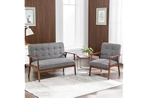 Okeysen Modern Loveseat Sofa Set,Upholstered Fabric Couch Love Seats 2-Seat & Accent Chair,Living Room Furniture Sets,Small Couches for Small Spaces Living Room,Apartment,Office(Grey)