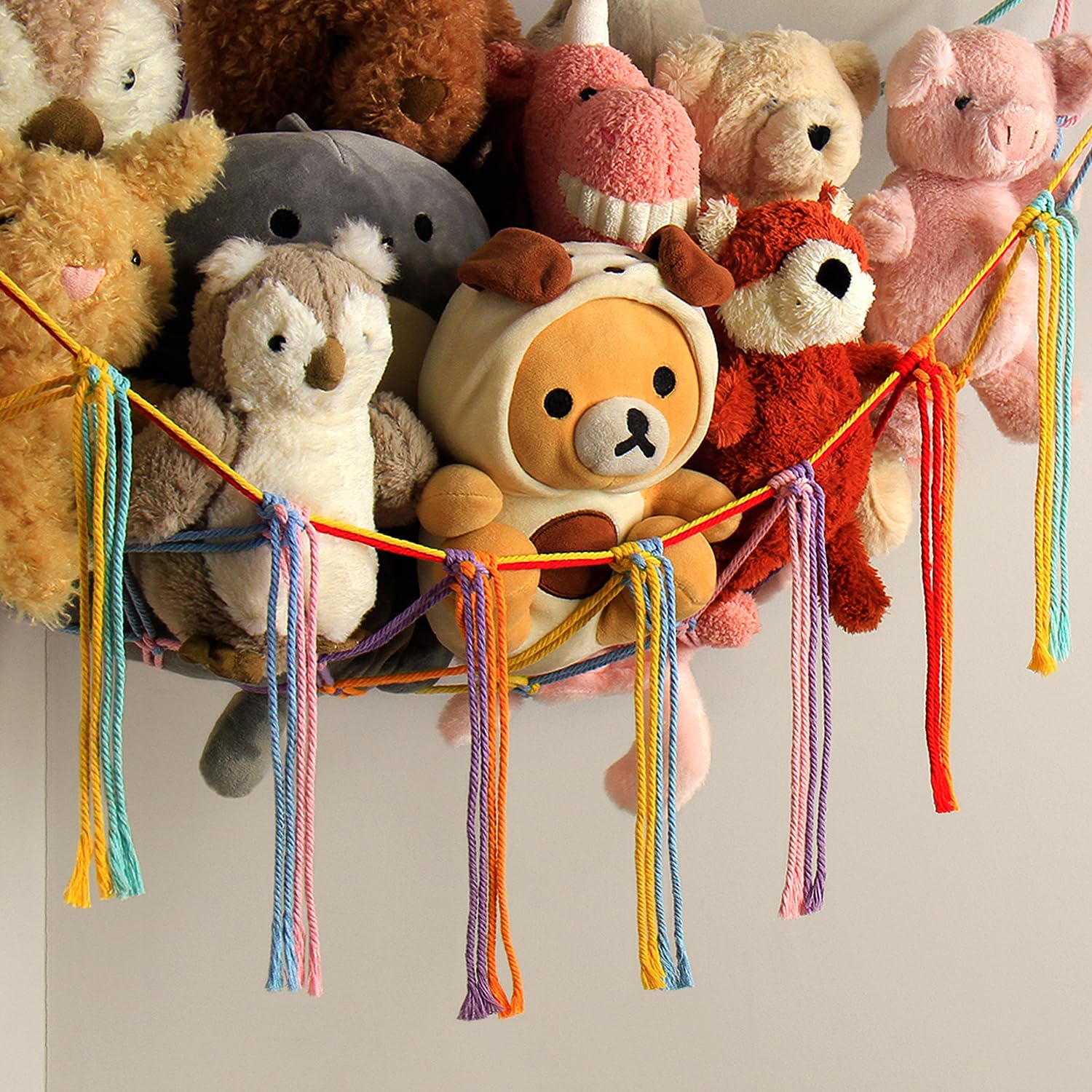 Stuffed Animal Hammock Corner Storage Net Cute Preppy Trendy Stuff Gifts for Teen Girls Baby Room Living Room House Wall Nursery Decor Rainbow Color Colorful Unicorn Hanging Organizers Organization