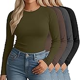 Sweetyweee 4 Pack Women's Plus Size Thermal Shirts, Fleece Crew Neck Long Sleeve Underwear Tops Slim Fitted Base Layer