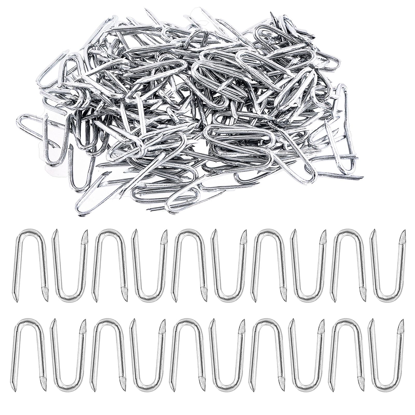 GLARKS 200Pcs Heavy Duty Galvanized Steel Wire Fence Staples, 3.5*30mm, Silver U Shaped Nails for Woven Fencing and Wire Mesh