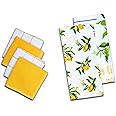 AMOUR INFINI Cotton Kitchen Towels and Dishcloths 6 Piece - 4 Terry Dishcloths (12” x 12”) and 2 Cotton Kitchen Towels (28” x 18”) for Gifting and Decor (Citrus Splash)