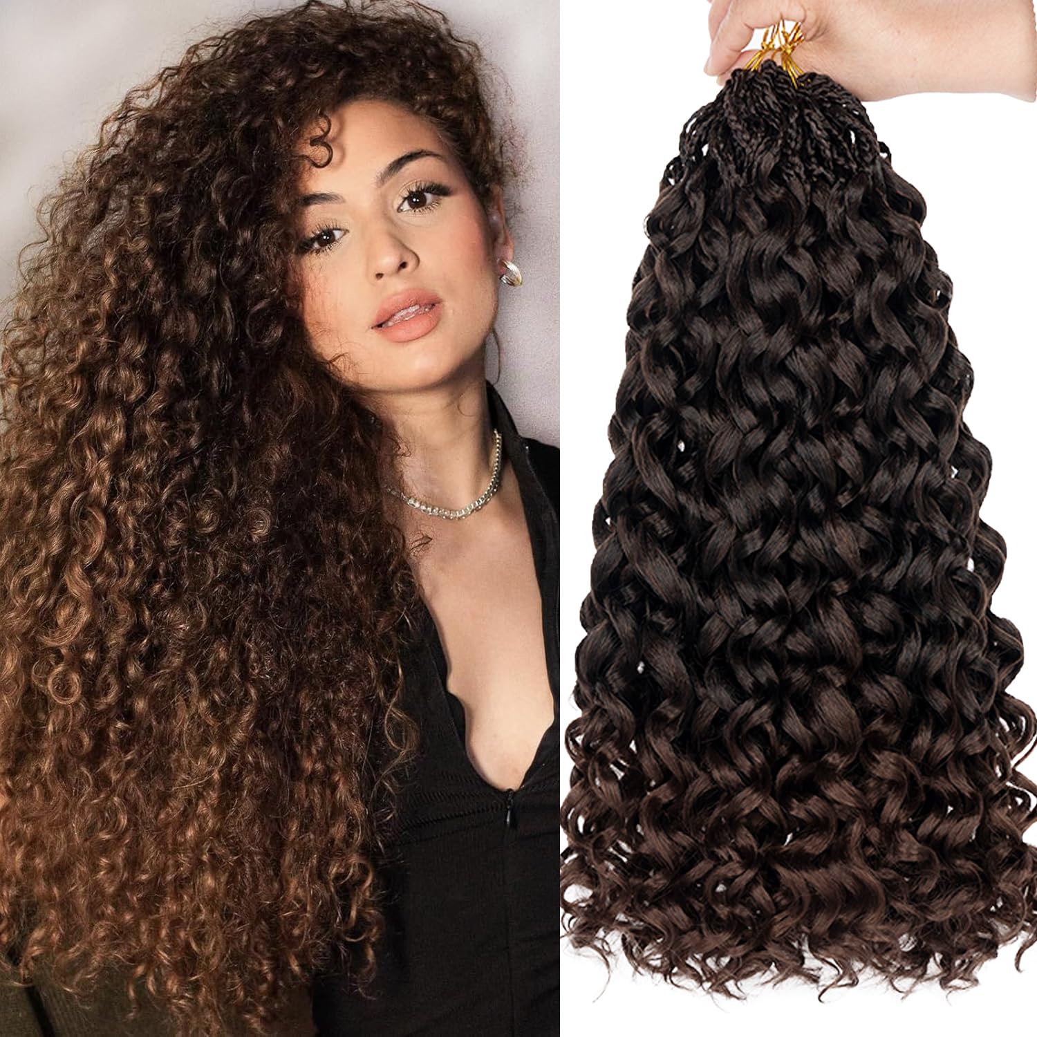 Mscat 18 Inch 8 Packs Gogo Curl Ombre Brown Pre Looped Ocean Wave Crochet Hair Short Deep Twist Curly Bohemian Crochet Box Braids Synthetic Water Wave Braiding Hair for Women