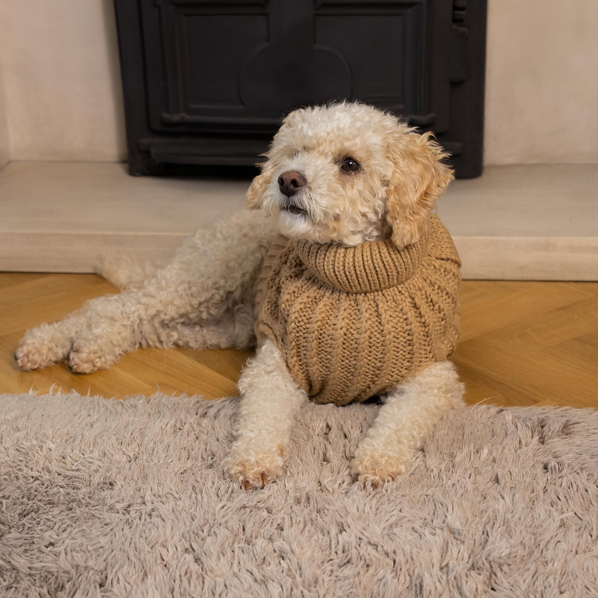 AllPetSolutions Fitted Puppy Sweater - Warm Dog Jumper Knitwear, Luxury Puppy Clothes - Knitted Clothing & Accessories for Dogs - Washable Dog Sweaters for Tiny-Size Breeds - Small, 25cm Long, Brown