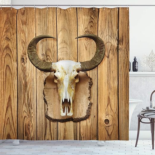 Amazon Com Ambesonne Western Shower Curtain Buffalo Bull Skull