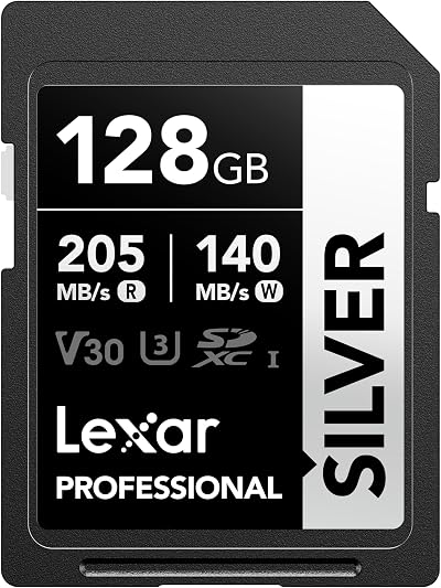 Lexar 128GB SD Card Silver UHS-I V30 Class 10 205MB/s Read 140MB/s Write