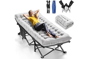 HANDNAM Camping Cots for Adults, Upgraded Folding Camping Cot Heavy Duty Deluxe Size Sleeping Cots Bed 1200D Double Layer Oxford Camping Cot Mattress Portable cot Bed for Home Beach Travel, 550LBS