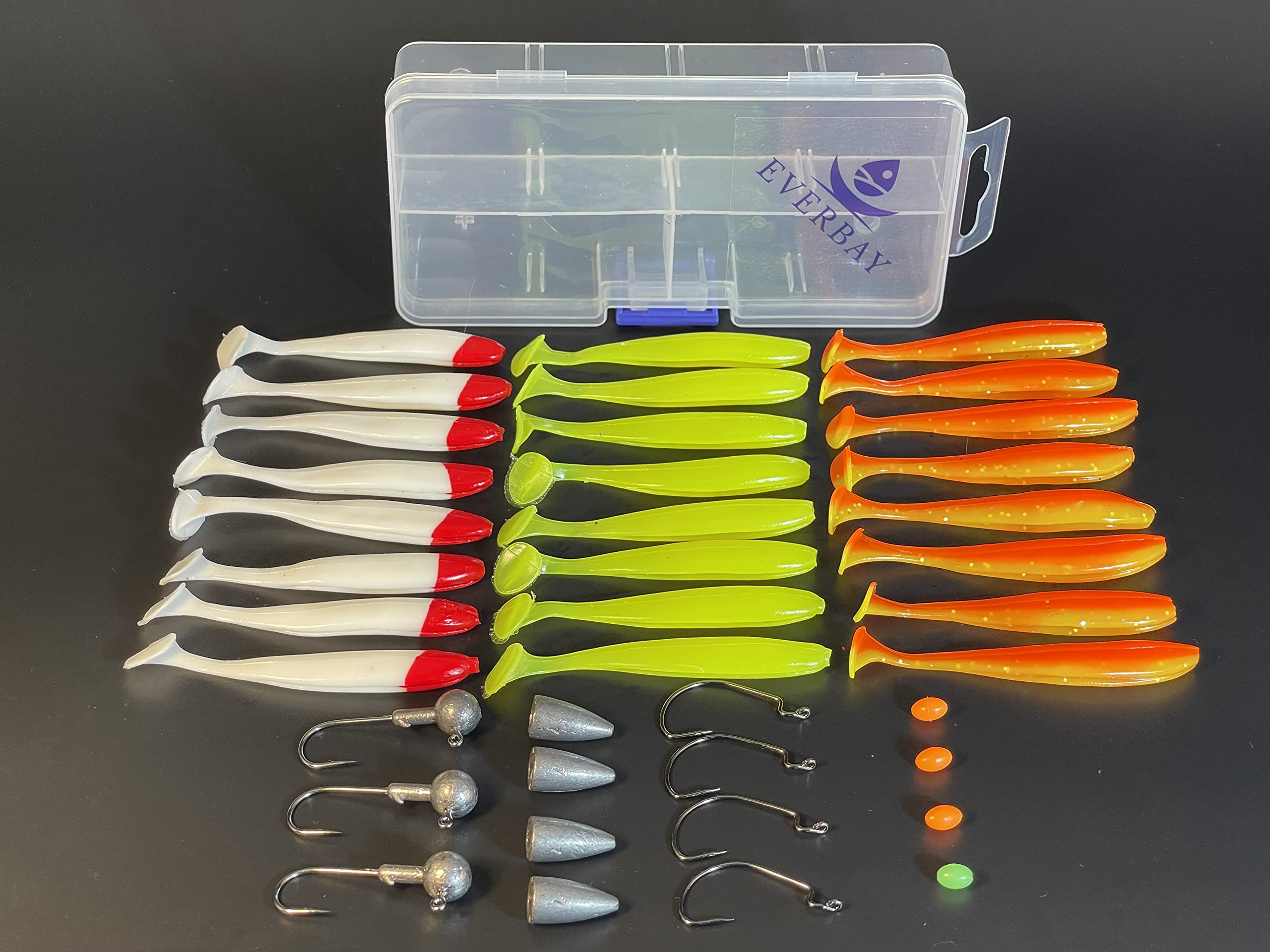 EVERBAY Fishing Soft Lures 7cm, Lures Jig Heads, Baits for Cod, Sea Bass, Pollock, Perch, Barbel, Pike, Zander, Catfish, Salmon, Freshwater & Saltwater Fishing Accessories, Set/39pcs