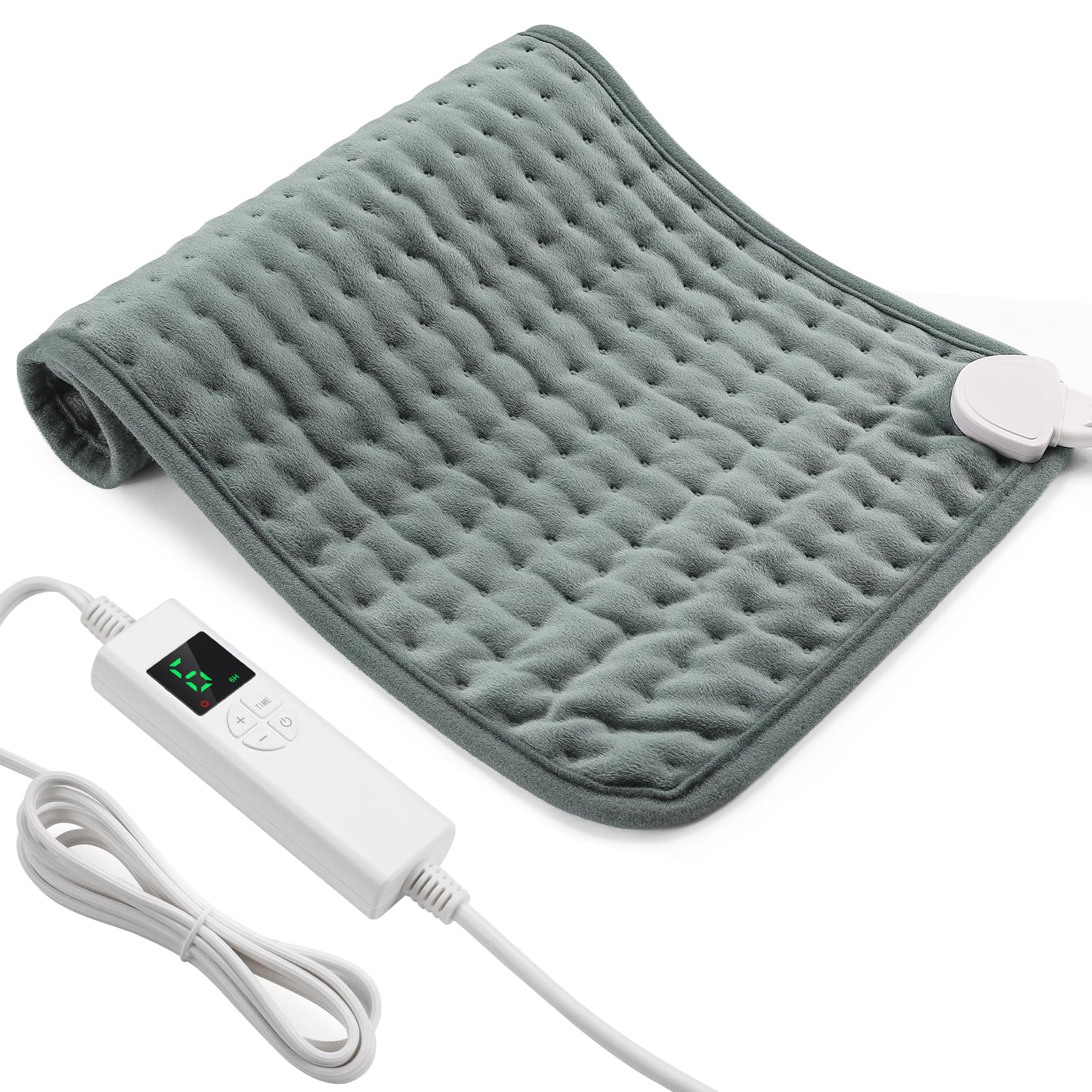 OneAmg Electric Heat Pad for Back Neck Shoulders, Heating Pad with 6 Heat Levels 6H Timer, Fast Heating, Overheat Protection, Soft Polyester Heated Pad Machine Washable 12"x24" Grey