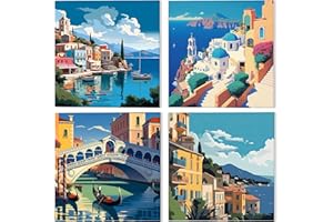 GHHKUD Framed 4Pack Urban Landscape Paint by Numbers Kids Ages 8-12, Painting by Numbers Citys for Adults Children, DIY Acryl