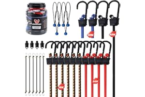ARMORLOGISTICS Bungee Cords with Hooks, Bungee Cords Heavy Duty Outdoor 30 pcs, 10", 18", 24", 32", 40" Bungee Cord with Metal Hook, Tarp Clips,Ball Bungees, Storage Jar