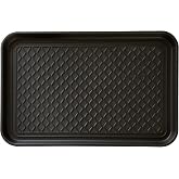 Stalwart All-Weather Outdoor or Indoor Boot Tray, Black | Weather-Resistant Hard Plastic Shoe Mat with Raised Edge for Deck, Patio, or Entryway Decor