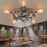 HUEOCZW 20" Retro Industrial Steampunk Ceiling Fans with Lights and Remote,Low Profile Flush Mount Bladeless Ceiling Fan with