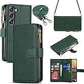 iCoverCase for Samsung Galaxy S23 Wallet Case with Card Holder, Kickstand Feature PU Leather Case with Adjustable Crossbody Lanyard Magnetic Clasp Zipper Pocket Flip Cover (Green)