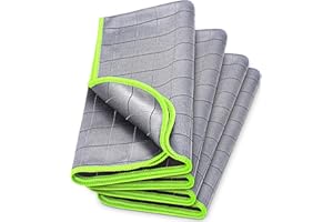 Airlab Carbon Microfiber Towels for Car Drying Window Glass Cleaner Magic Cleaning Cloth Auto Detailing Car Wipes Lint Free Rags Large Towel Interior Detailer, Pack of 4, 20" x 16", Grey-Green