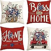 AVOIN colorlife Bless Our Home Eucalyptus Stars Fireworks Car Throw Pillow Covers, 18 x 18 Inch 4th of July Patriotic Indepen
