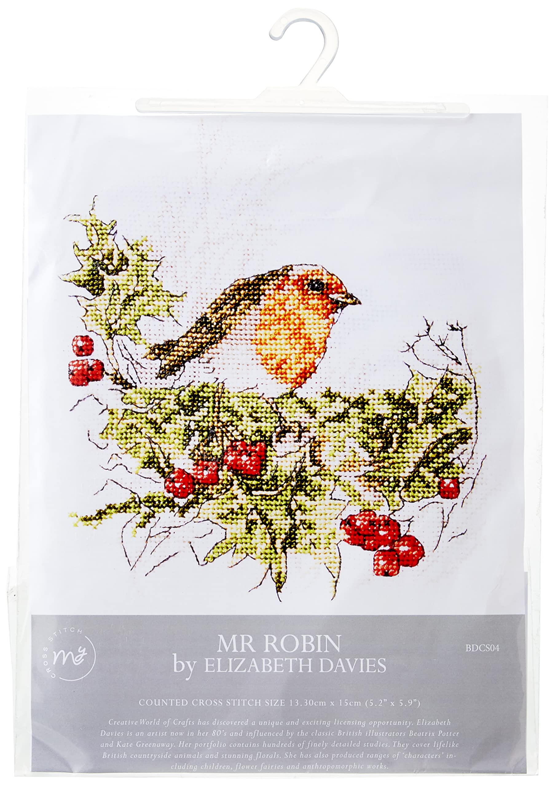 Creative World of Crafts Elizabeth Davies Counted Cross Stitch Kit - Mr Robin, 31 x 18 x 1 cm