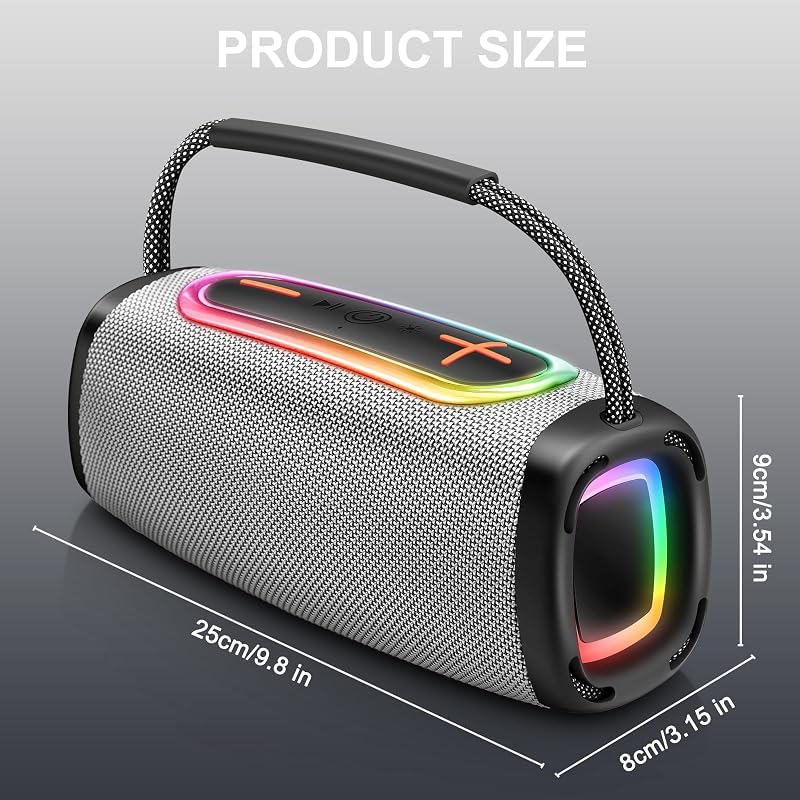Altavoz Bluetooth portátil, 36 horas de tiempo de reproducción, batería de 6000 mAh, Bluetooth 5.4, sonido estéreo fuerte, graves amplificados, protección contra salpicaduras IP6, luz LED, caja de — foto 6 de 7