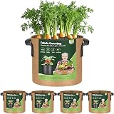 T4U 5-Pack 5 Gallon Fabric Grow Bags with Handles, Heavy Duty Nonwoven Planter