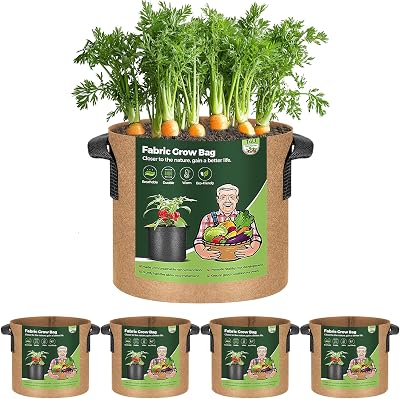 T4U 5-Pack 5 Gallon Fabric Grow Bags with Handles, Heavy Duty Nonwoven Planter