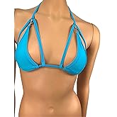 Triangle Bikini Top Blue Exotic Dancewear Rave Outfits Skimpy Strappy String Adjustable Swimwear Cage Micro Bikini Bra With Connector