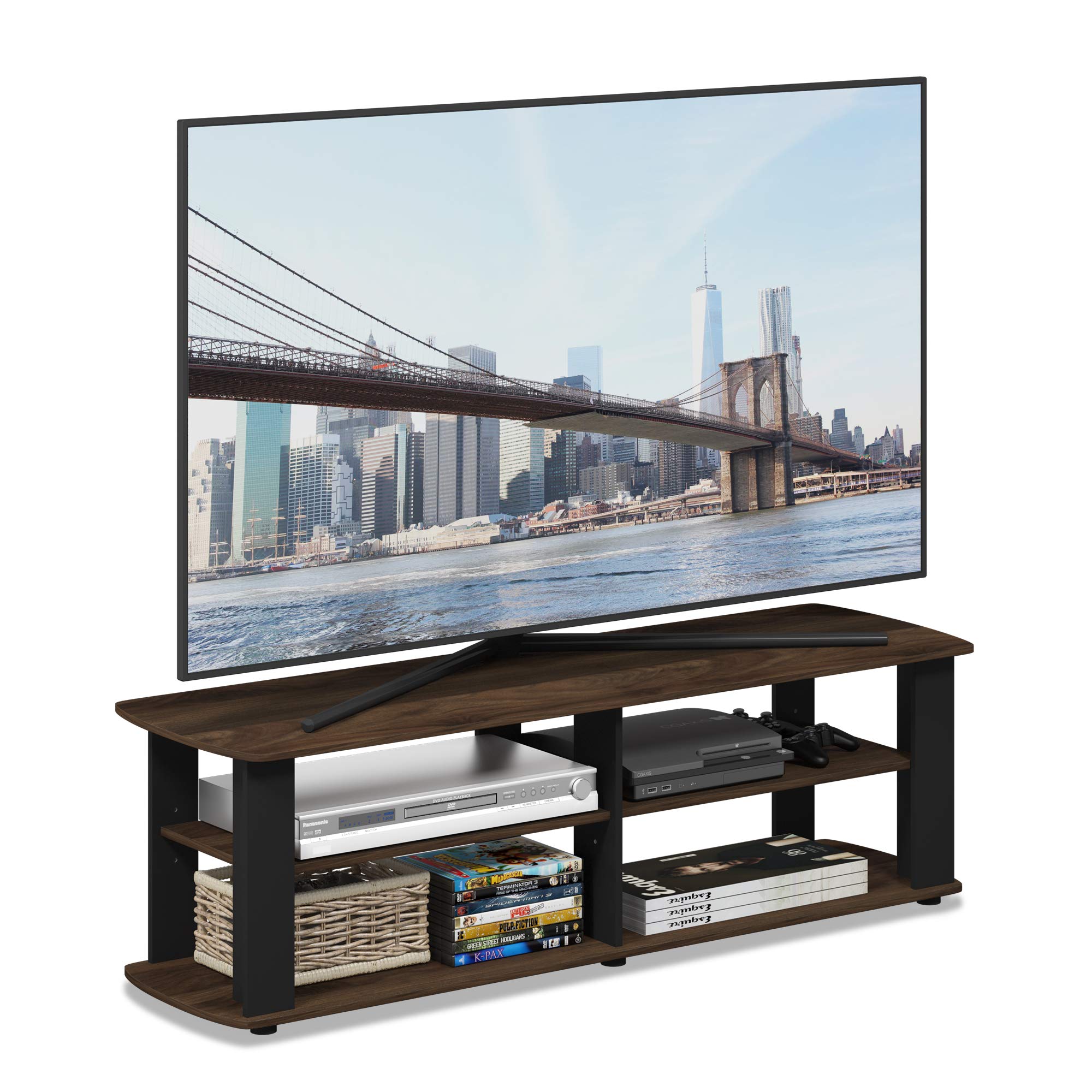 Furinno NELLY TV Stand, Entertainment Center with Open Shelves Storage, TV Console for TV up to 50 Inch, for Living Room, Bedroom, Columbia Walnut