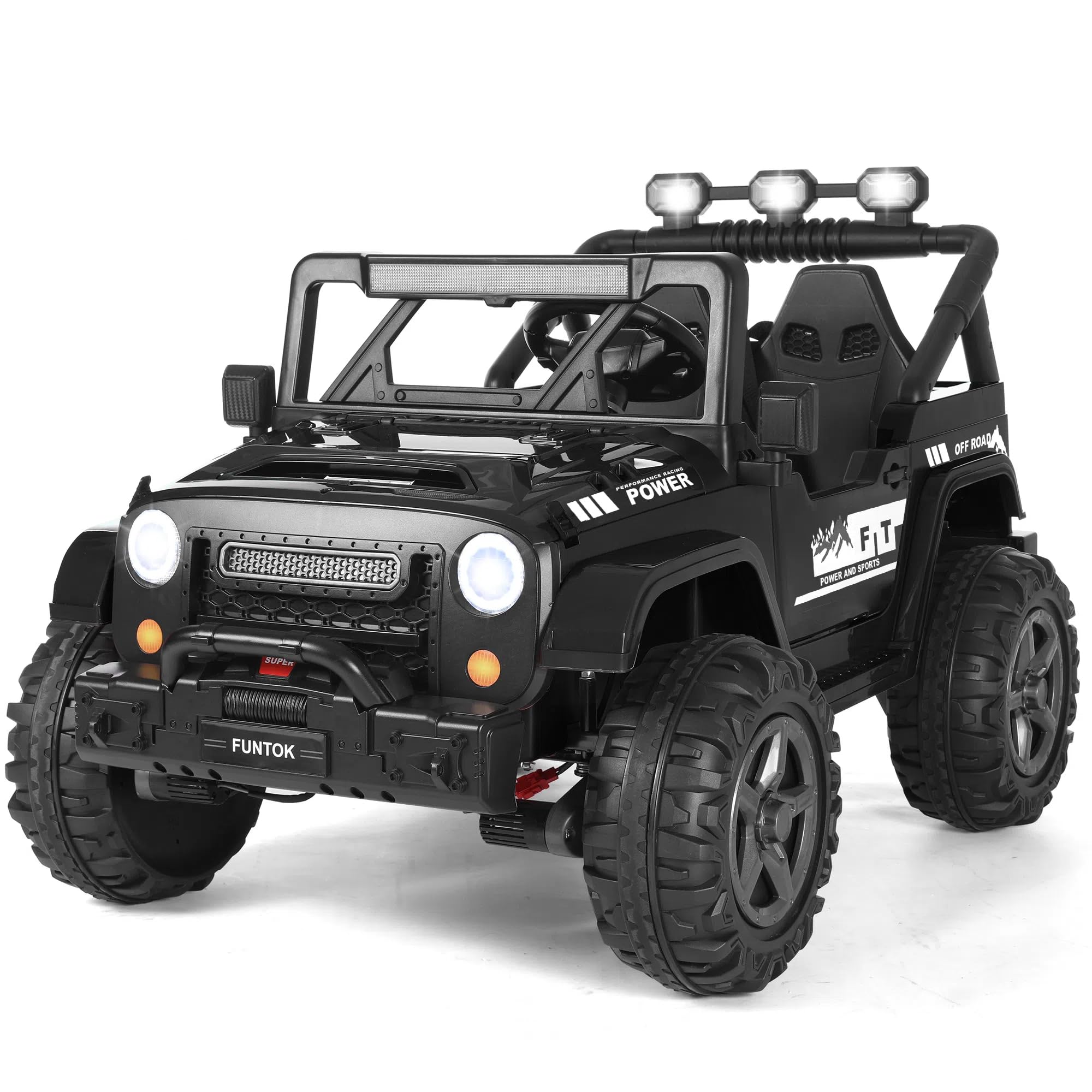 Photo 1 of ***(USED, UNTESTED, SELLING AS IS-PARTS ONLY)*** 
 FUNTOK 24V Ride On Toy for Big Kids, 2 Seater 4WD Battery Powered Electric Car w/Remote Control, 4x200W Motor, Truck Bed Storage, LED Headlights, Music Player, Bluetooth, Gifts for Boys Girls  ***(SOME SC