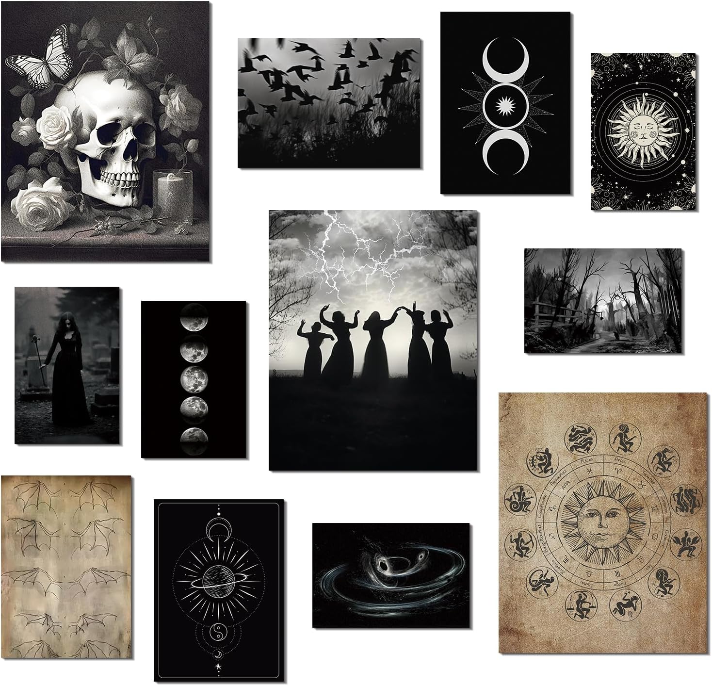 Wall Décor - VIYYIEA Gothic Home Decor Aesthetic - Witchy Wall Art Goth Posters, Unframed Art Prints Witch Wall Decor Bedroom Kitchen, Hallway Spooky Room Decor, Halloween Decor Wicca Picture Prints Set