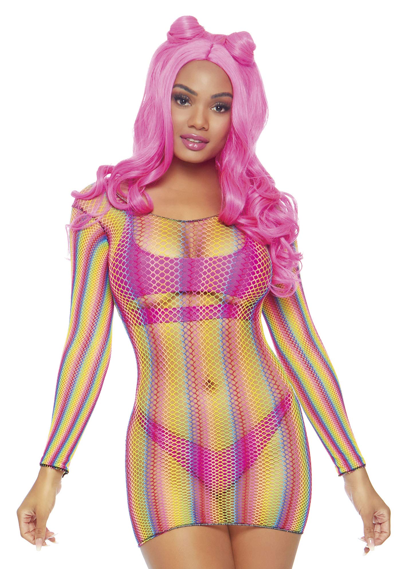 Leg Avenue Rainbow Fishnet Mini Dress, Multicolor, One Size