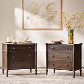 HULALA HOME Traditional End Table with Charging Station, Fluted End Tables with Wood Drawers and Solid Wood Spindle Legs, 28 Inch Wide Storage Set of 2, Walnut