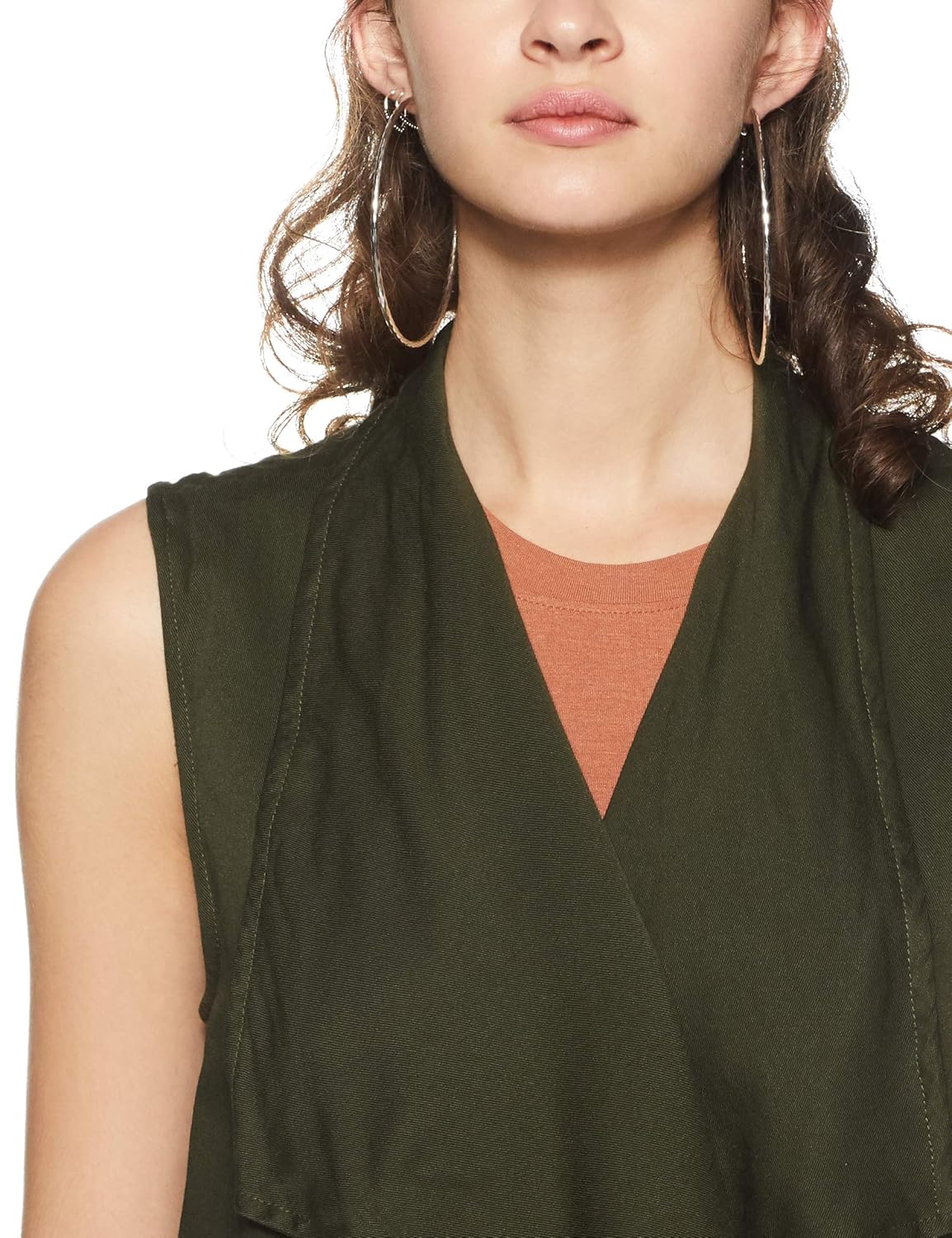 forever 21 women's belted draped vest 268472, small, olive