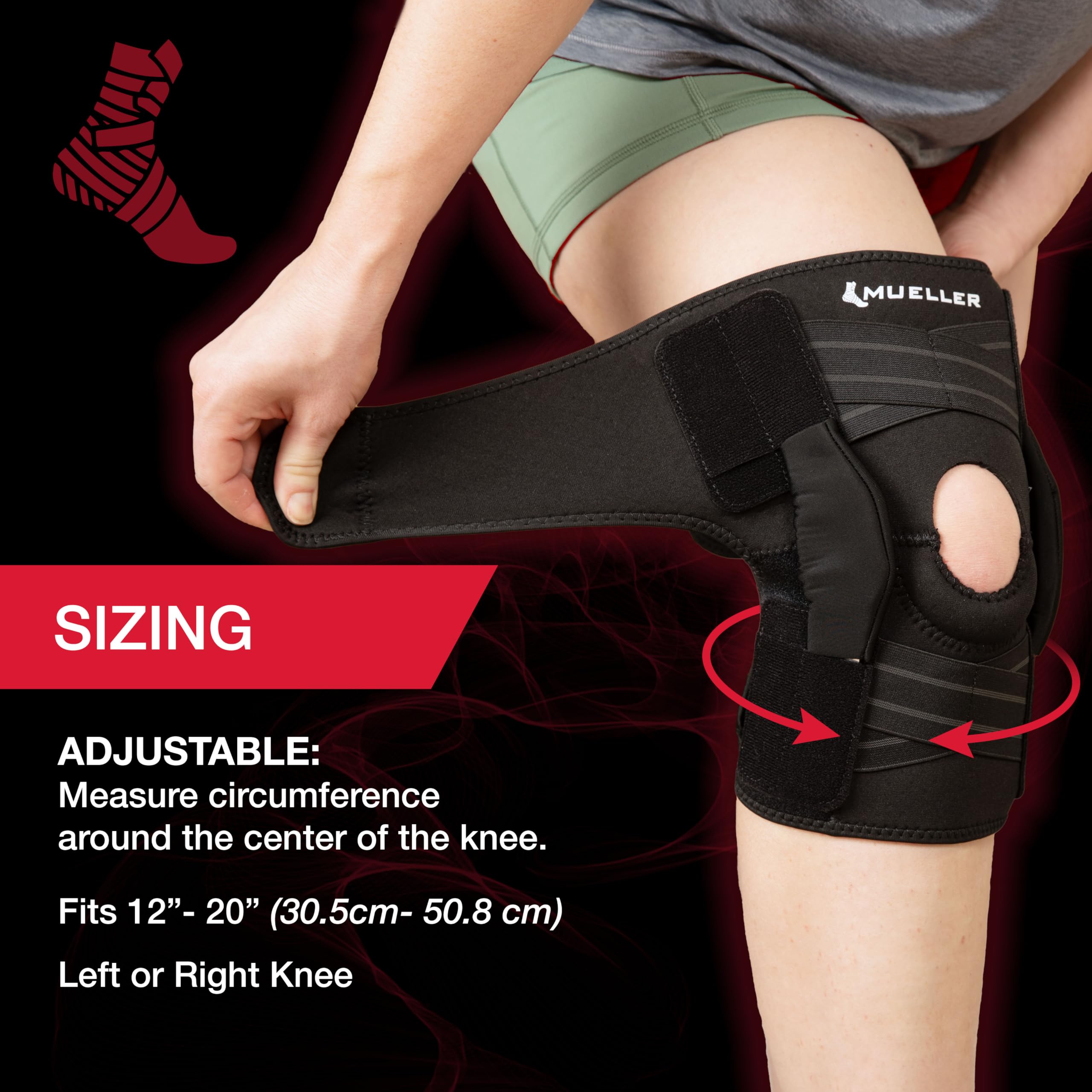 MUELLER Sports Medicine Self Adjusting Hinged Knee Brace for Men and Women, Knee Stabilizer for Compression and Pain Relief Support, Ideal for Arthritis, Sprains, Black, One Size