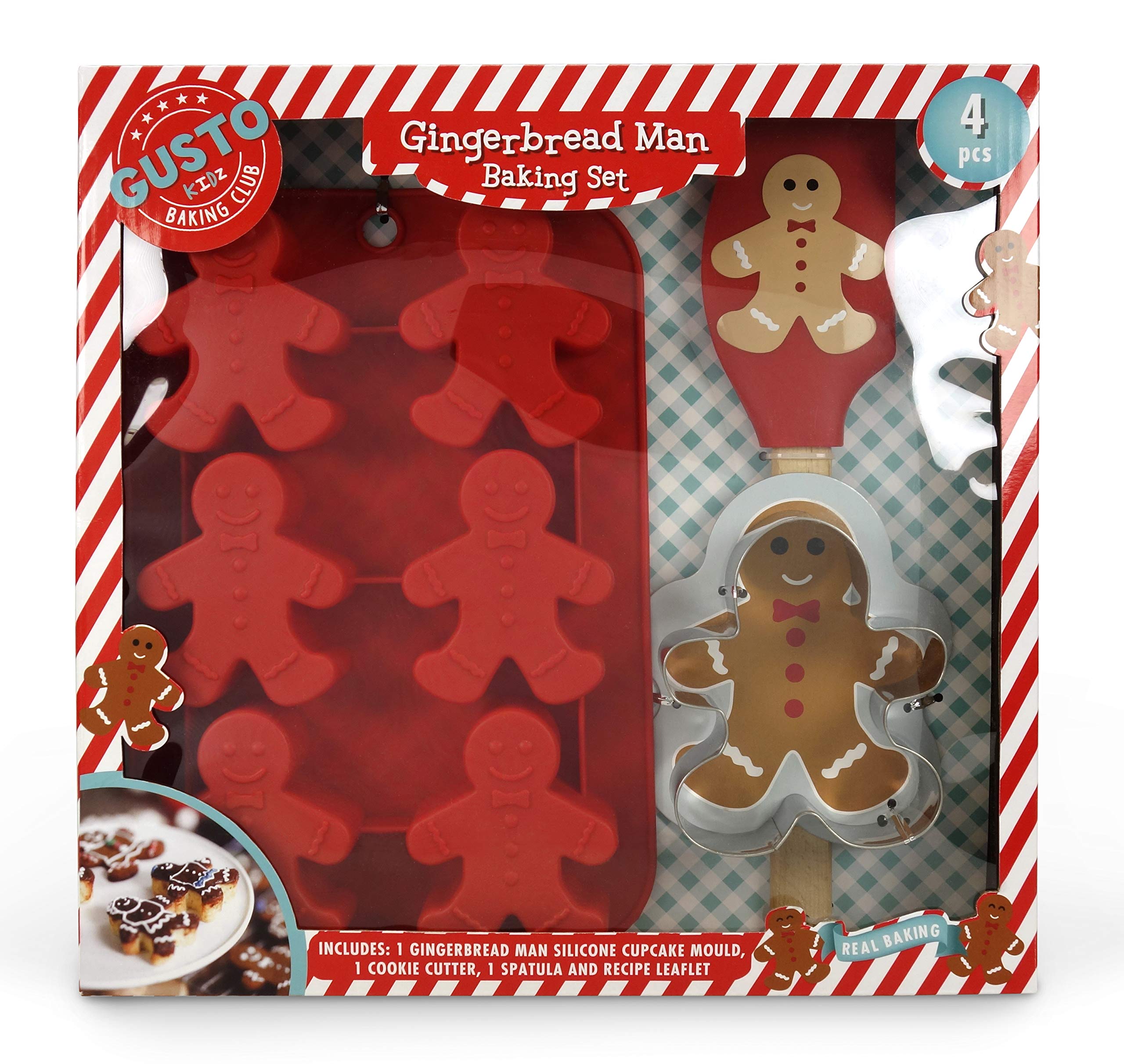 Childrens Gingerbread Man Baking Set w/Silicone Cupcake Moulds/Cake Mould Tin, Cookie Biscuit Cutter and Spatula. Great Childrens Baking Gift Set, Ideal Baking Sets for Girls, Boys and Adults