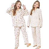 EK4YDNDS 2 Pack Girls 100% Cotton Pajamas Set Kids Button Down Soft Pjs 2T-10 Years