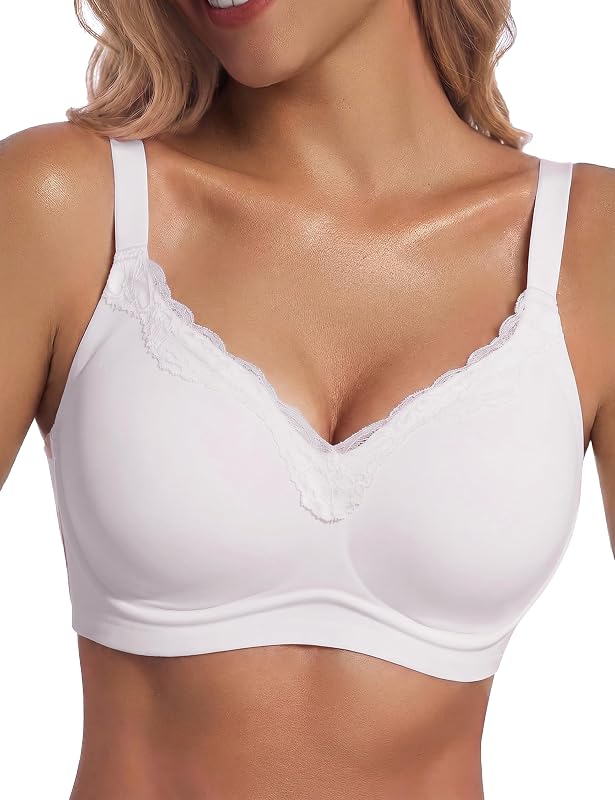 BH Damen ohne Bügel Große Größen V-Ausschnitt Komfort Weiß 3XL