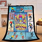 Yibuda Ski Blanket Skiing Sports Flannel Plush Throw Blanket Cozy Skier Decor Fleece Stuff Blanket Gifts for Lover Girls Boys Kids Adults Women Bed Travel 40"x50"