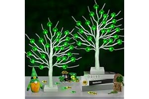 REGTEB St Patricks Day Decorations 2 Pack 24 Inch Shamrock Tree Lights, USB or Battery Operated Saint Patricks Day Decor Tree with 24 LED Shamrock Lights, St. Patrick's Day Lights for Home Party Table Office