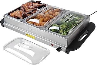 Buffetwärmer - Elektrisch, mit Heizplattenfunktion, Setwahl, Temperaturregler, Edelstahl - Warmhaltegerät, Speisewärmer, Warmhalteplatte, Warmhaltebehälter (1er, 3x2.5L)