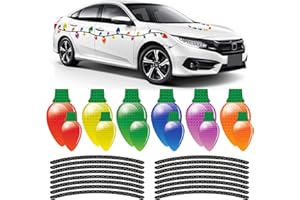 TUZUAOL 52 Pieces Christmas Reflective Car Magnets Decorations 36 Pieces Refrigerator Colorful Bulb Light Magnets with 16 Pieces Magnetic Wires Decals for Xmas Holiday Birthday Cars Mailbox Window Garage
