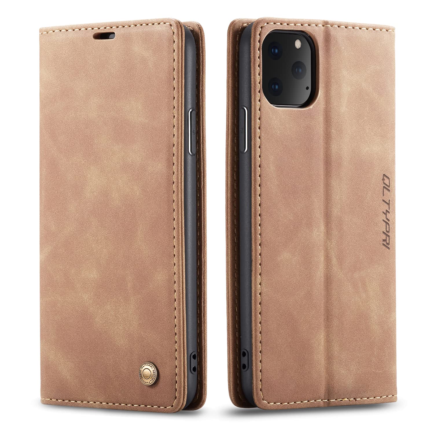 QLTYPRI Case for iPhone 11 Pro, Vintage PU Leather Wallet Case Card Slot Kickstand Magnetic Closure Shockproof Flip Folio Book Case Cover for iPhone 11 Pro - Brown
