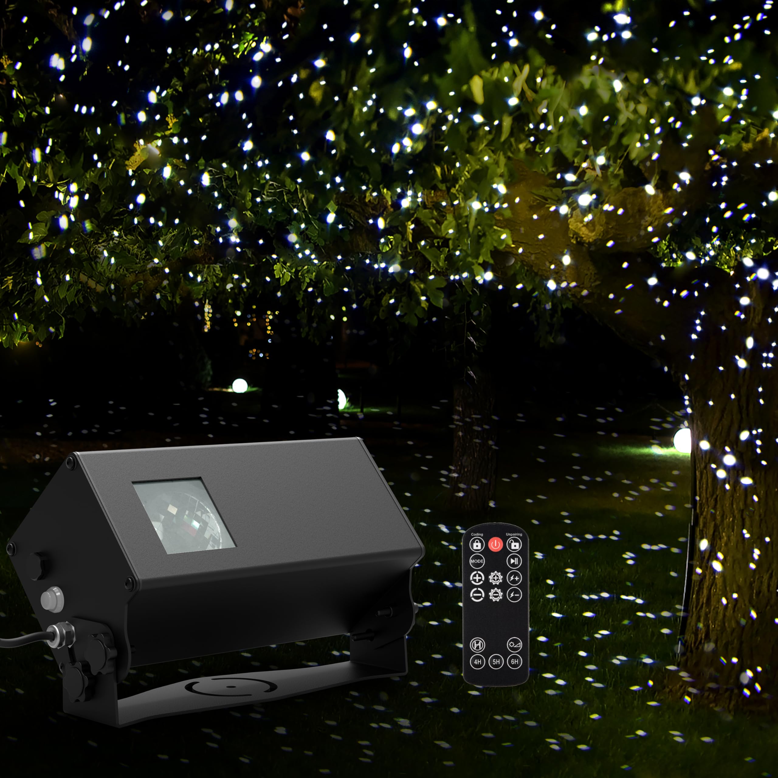 Photo 1 of Outdoor Star Lights Projector, AIRIVO White Laser Fairy Lights Projector, Christmas Snowflake Projector 3 Lighting Modes Garden Light with Remote Control for Home, Patio,Landscape