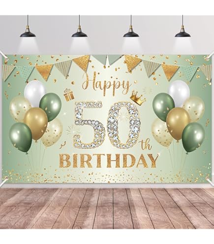 Green & Gold Happy Birthday Banner - 6x3.6FT Party Backdrop Decorations