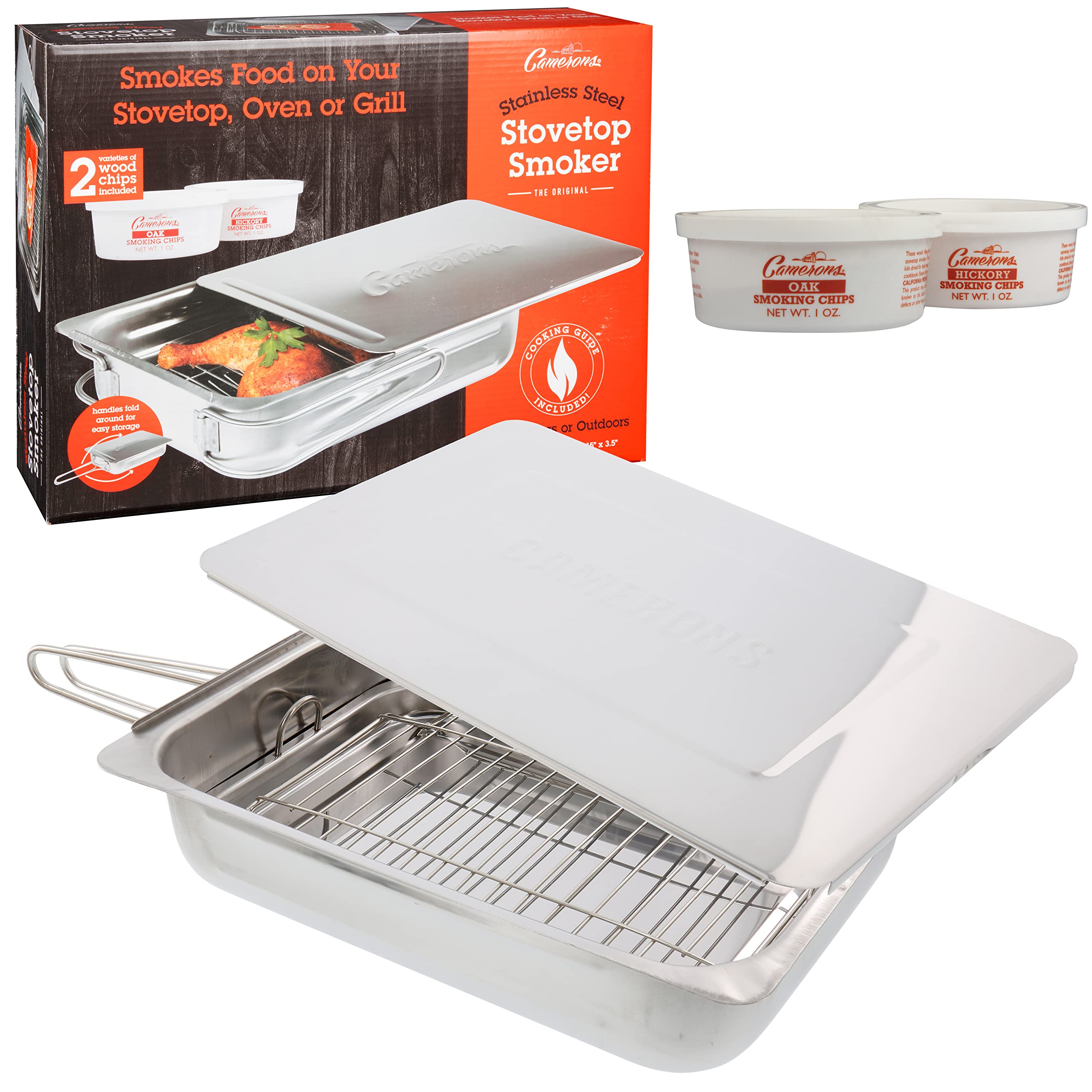 Camerons S491 Stainless Steel Stovetop Food Smoker, 90mm Height, 390mm Width, 280mm Length